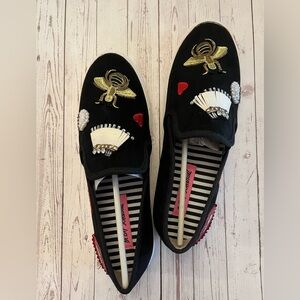 Betsey Johnson Coopers Black Multi Embroidered Slip-Ons, Size 8, NWT/NIB